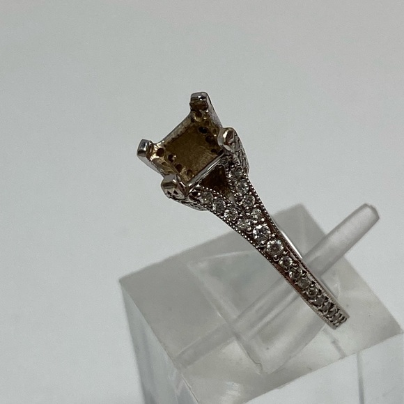 18K White Gold Natural Diamond Princess Cut Semi Mount Engagement Ring Fits 5mm - Picture 4 of 16